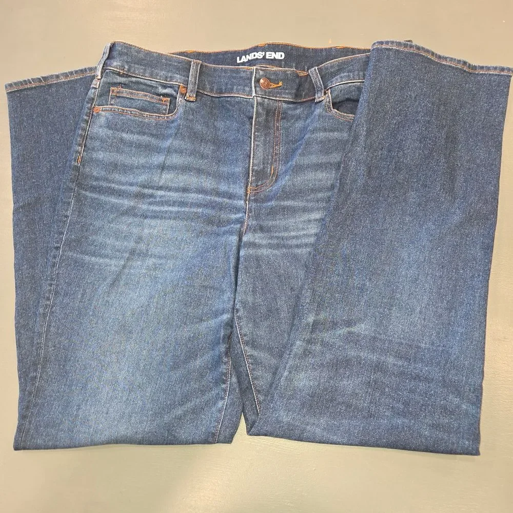 Lands' End 18W High Rise Straight Leg Jeans Medium Wash Coastal Grandmother GUC
